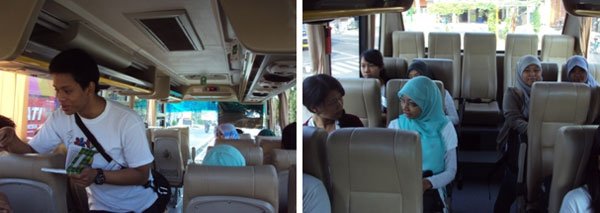 Dok. PKMK: Menuju Desa Madurejo, (kiri) koordinator mahasiwa menyempatkan diri untuk membagi tugas kepada rekan-rekan mahasiswa pa-3