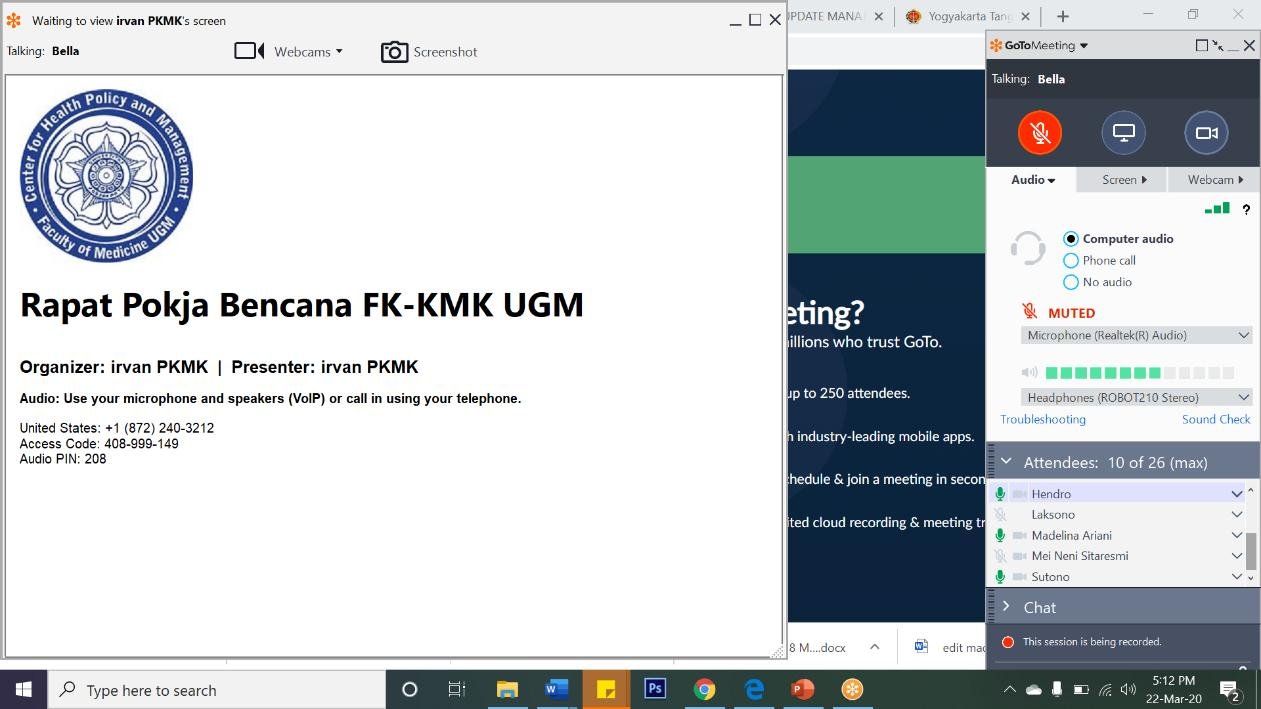 Dok. Pokja Bencana FK-KMK UGM “Laman Webinar Rapat Koordinasi Pokja Bencana” Dok. Pokja Bencana FK-KMK UGM “Laman Webinar Rapat Koordinasi Pokja Bencana”
