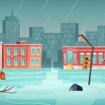 flood town river water stream